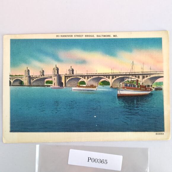 Hanover Street Bridge Baltimore Maryland Vintage Linen Postcard 1955 Ships - Picture 1 of 2